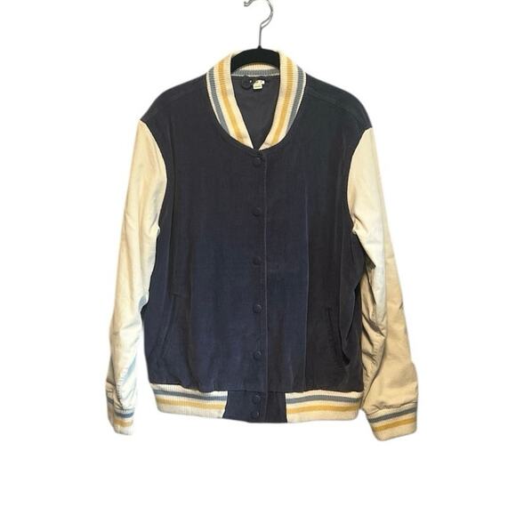 Aerie Corduroy Varsity Bomber Jacket With Blue and Yellow Trim Sz Large - Picture 1 of 8